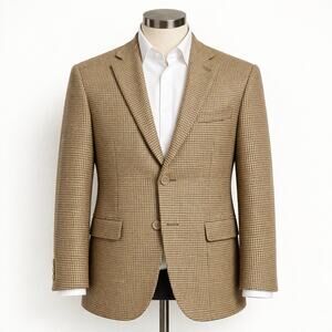 Jack Victor Sports Coat Tan Prince Wales Houndstooth Wool Silk 42L Blazer Canada